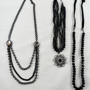 Group of three black beaded necklaces, excellent vintage, pre owned condition